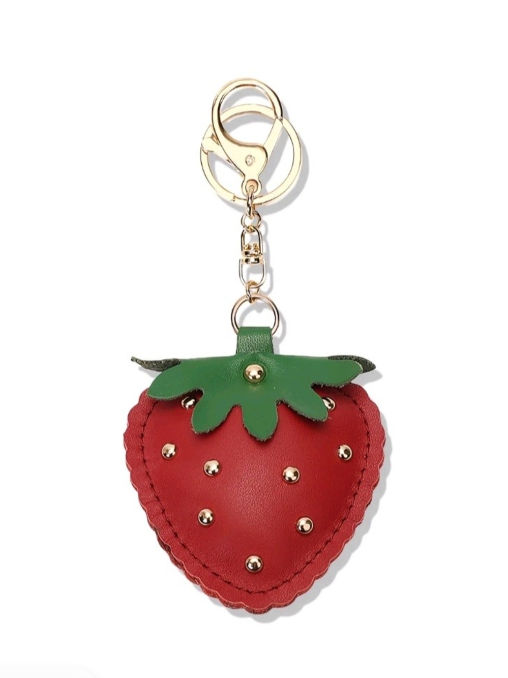 SADI Strawberry Studded Leather Keychain - Red & Green